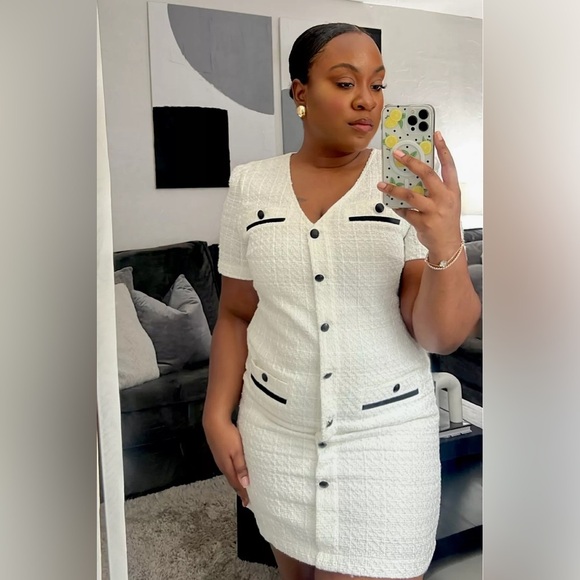 Ann Taylor LOFT White Tweed V-Neck Pocket Sheath Dress Bloggers Favorite Size 00 - Picture 12 of 12